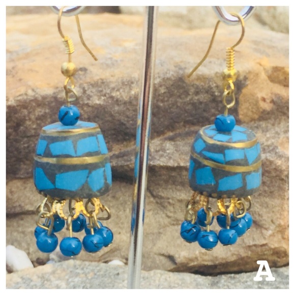 Brass & Stone Lotus Dangle Drop Earrings India - Picture 5 of 8